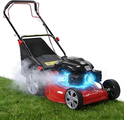 Self Propelled Gas Lawn Mower,141cc OHV Engine with Air Cooling, 20" Steel Deck, 3-in-1 Cutting System, 8-Level Height Adjustment, 20L Grass Catcher, Foldable Design Red (US Fast Arrival)
