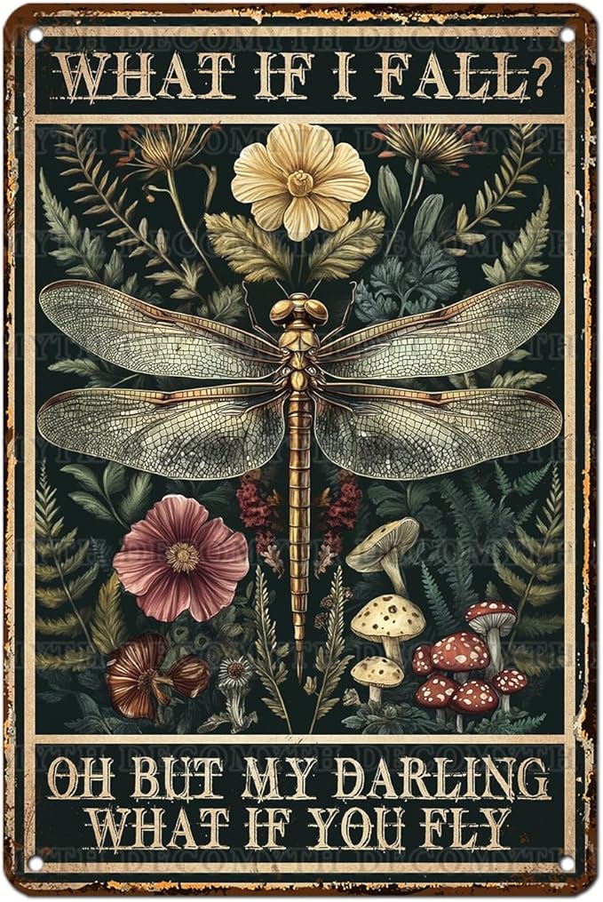 Dragonfly Wall Decor Vintage Tin Sign Steampunk Decor Hippie Gypsy Fairy Metal Poster Art for Home Bedroom Living Room Bathroom Farmhouse Outdoor Garden Yard Patio 12 * 8inch