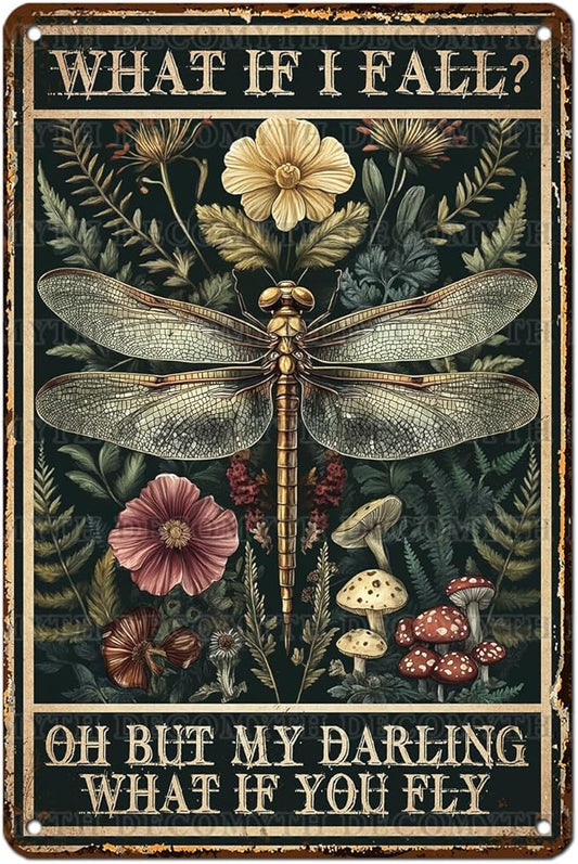 Dragonfly Wall Decor Vintage Tin Sign Steampunk Decor Hippie Gypsy Fairy Metal Poster Art for Home Bedroom Living Room Bathroom Farmhouse Outdoor Garden Yard Patio 12 * 8inch