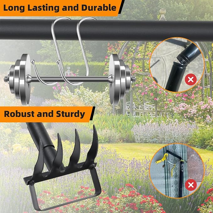 Weed Puller with 62.6” Adjustable Long Handle, Heavy Duty Stirrup Hoe, 4 Tines 2 in 1 Garden Cultivator for Weeding and Soil Loosening, Black