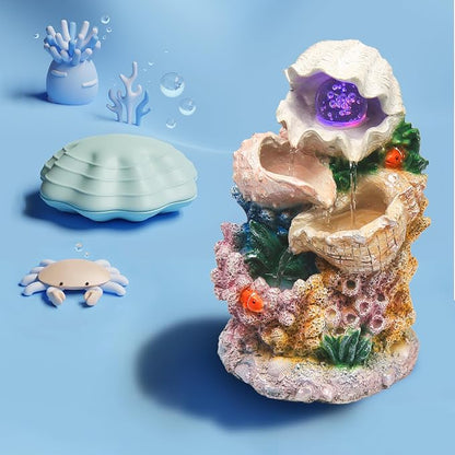 Tabletop Waterfall Fountain Indoor Themed Coral Seashell Tabletop Water Fountain Meditation (Ocean)