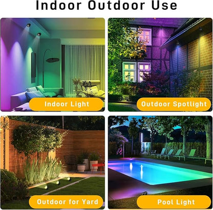 Outdoor Color Changing Landscape Spotlights,12W RGBW Landscape Lighting Waterproof Outdoor Spotlights for Yard Garden Patio Lawn Decorative,6 Packs