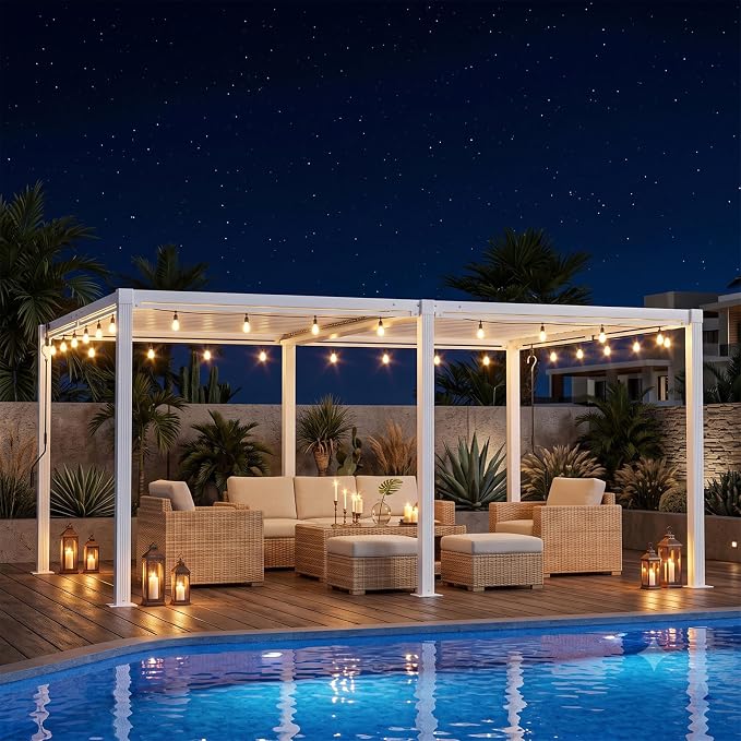 Louvered Pergola 12'x16' Outdoor Pergola with Roof, Heavy Duty Aluminum Frame, Hardtop Gazebo with Adjustable Louvers for Patio, Deck and Backyard, White