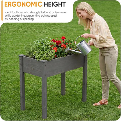 NEWBULIG Raised Garden Bed Wood 34x18x30in, Elevated Wood Planter Box Stand with Legs for Outdoors Balcony Backyard, Raised Garden Bed for Planting Herbs Flowers Vegetables, Grey