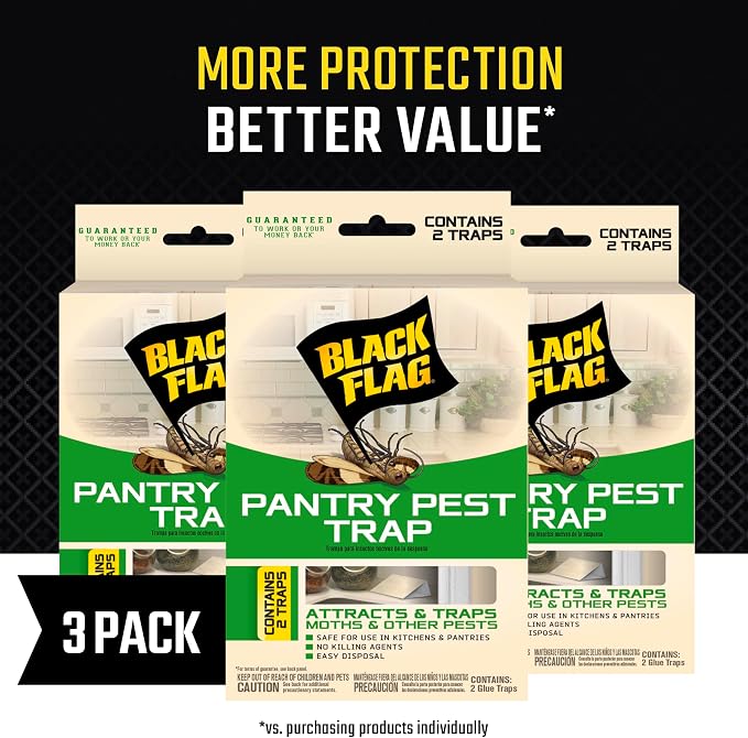 Black Flag Pantry Pest Trap 2 Count, Insect Traps, Safe for Use in Kitchens and Pantries, 3 Pack