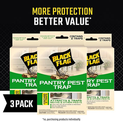 Black Flag Pantry Pest Trap 2 Count, Insect Traps, Safe for Use in Kitchens and Pantries, 3 Pack
