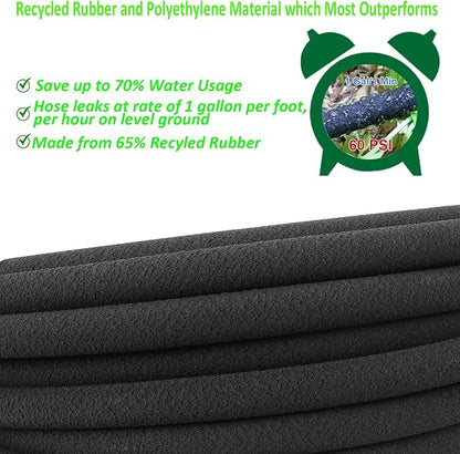 STYDDI Soaker Hose, 1/2" x 25 FT Round Rubber Garden Soaker Hose, Heavy Duty Water Seeper Soaker Hoses for Foundation Watering, Garden Beds, Garden, Lawn and Plants
