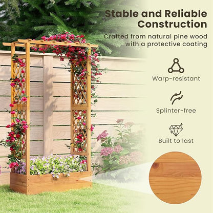 S AFSTAR 2 Pieces Wooden Raised Garden Bed with Trellis, 70" Elevated Planter Box with Hanging Roof & Open-Ended Base for Climbing Vine Flower Herb Vegetable, Outdoor Plant Container for Patio & Yard