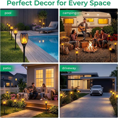 TomCare Solar Lights Outdoor Flickering Flame Solar Torch Lights Waterproof Outdoor Lighting Solar Powered Pathway Lights Christmas Decorations for Garden Patio Yard Landscape, 6 Pack