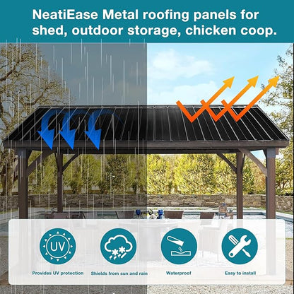NeatiEase 10 Pcs Metal Roofing Panels, 5.1 Feet Corrugated Galvanized Roofing Panels Metal Siding Panels with Steel Screws for Pergola, Gazebo, Shed, Outdoor Storage, Chicken Coop,Garages (Black)