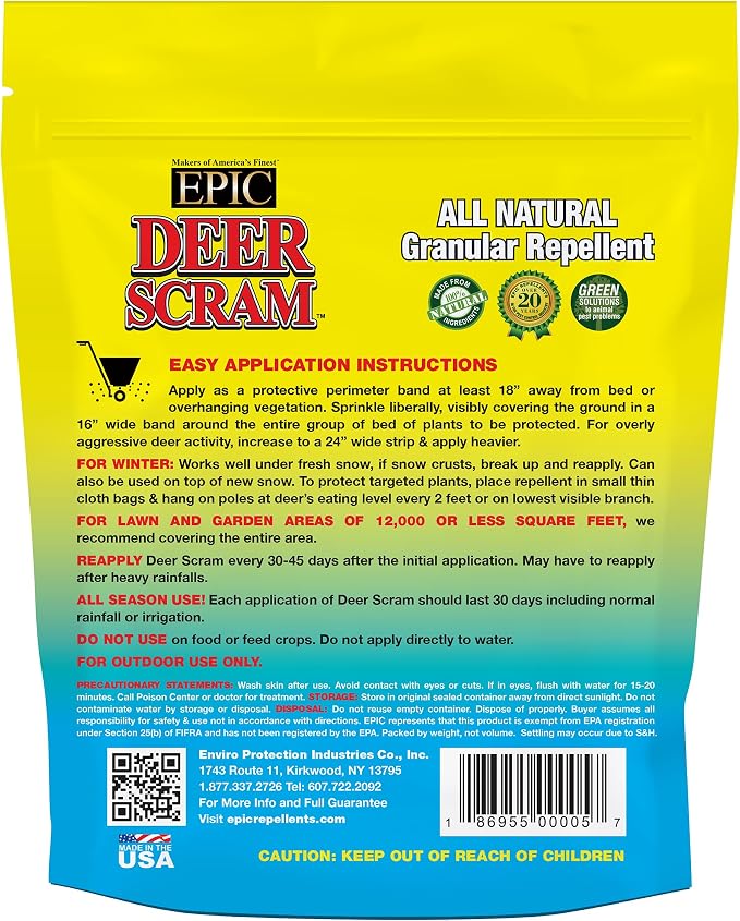 Epic REPELLENTS Deer Scram All Natural Granular Repellent - All-Natural, Animal, People and Pet Safe Granule (10 lb Bag)
