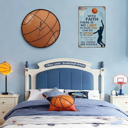 Vintage Christian Basketball Metal Sign – Faith Motivational Wall Art for Boys Room, Gym, or Locker Room – Inspirational Gift for Athletes, Teens, and Believers(Christian Basketball)