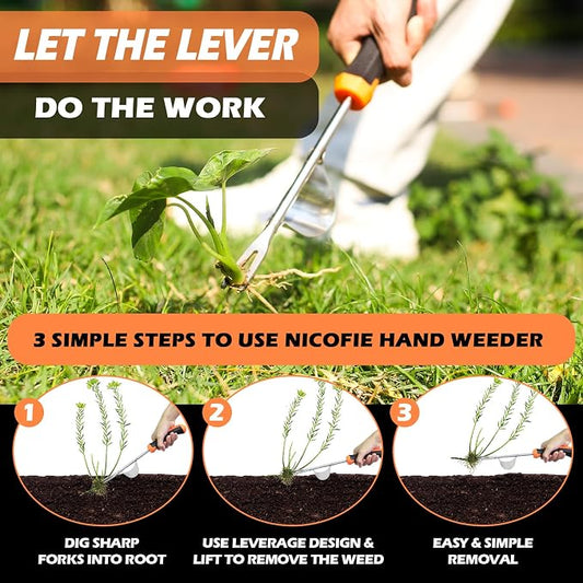 2025 Hand Weeder Tool, Rubber Handle Manual Weeder Puller Tool, Uprooting Weeding Tools, Crack Weeder Crevice, 4 Teeth Weeding Tool, Weeding Artifact Tool for Gardening (2 Pcs)