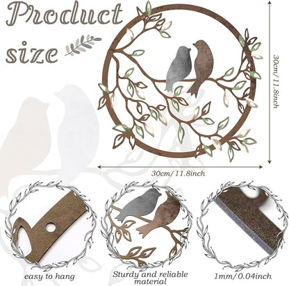 Ferraycle Metal Wall Art Bird on Tree Branch Silhouette Bird Hanging Ornament Porch Wall Decor for Living Room Outdoor Garden Bedroom Office Housewarming Party Decoration(Dark Color)