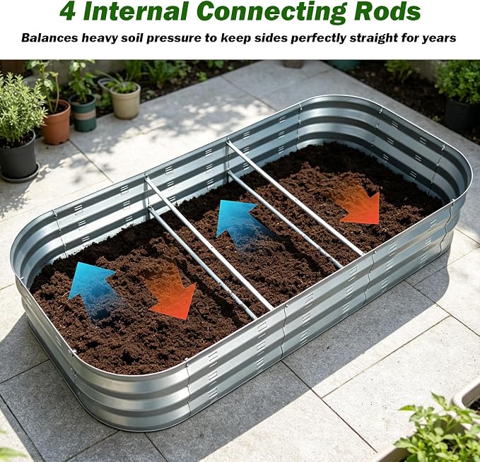 Galvanized Raised Garden Bed Kit, Large Metal Raised Garden Beds for Vegetables, Galvanized Planter Raised Garden Boxes Outdoor (Silver)