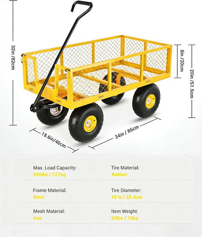 Garvee Steel Garden Cart, 500 LBS Capacity Utility Outdoor Wagon, Heavy Duty Mesh Garden Metal Wagon with Removable Sides, Flexible Handle for Yard, Lawn, Garden