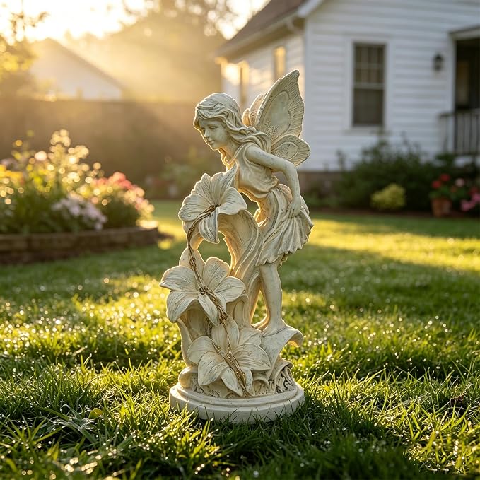 Angel Figurines Garden Statue with Solar Powered Light 12.2IN | Resin Angel Statue Decor for HOME Patio Lawn Yard Balcony, Resin Angel Sculpture, Memorial Gift for Mom/Grandma/Garden Lovers