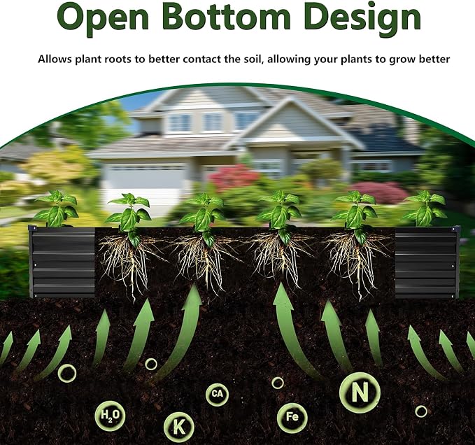 2PCS 8x2x1ft Galvanized Raised Garden Bed Kit,Gardening Planter Box | Outdoor Elevated Metal Planter Box For Vegetables, Flowers, Herbs, Anti-Rust Galvanized Steel, Open Drainage, Sturdy (Black)