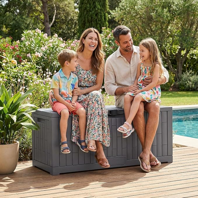 Jocoevol Deck Box 120 Gal, UV Resistant & Waterproof Outdoor Storage Box with Lock, Easy Assemble Storage Bins Container for Pool Patio Garden