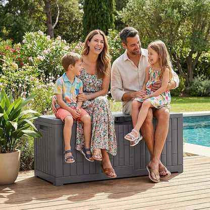 Jocoevol Deck Box 120 Gal, UV Resistant & Waterproof Outdoor Storage Box with Lock, Easy Assemble Storage Bins Container for Pool Patio Garden