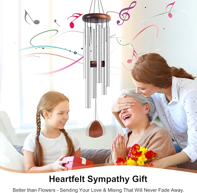Bursvik Large Aluminium Wind Chimes 37 Inches to Create a Zen Atmosphere Suitable for Outdoor, Garden, Patio Decoration. Classic Wind Chimes with Wind Catcher Suitable as A Gift for Unisex(Silver)