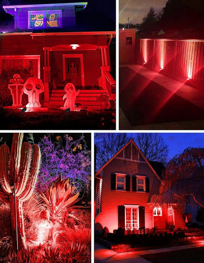 Red Landscape Lights Outdoor, 14 LED Landscape Lighting with US Plug, IP65 Waterproof Spotlights for Tree Yard Garden Pathway Halloween Christmas Decor 4 Pack
