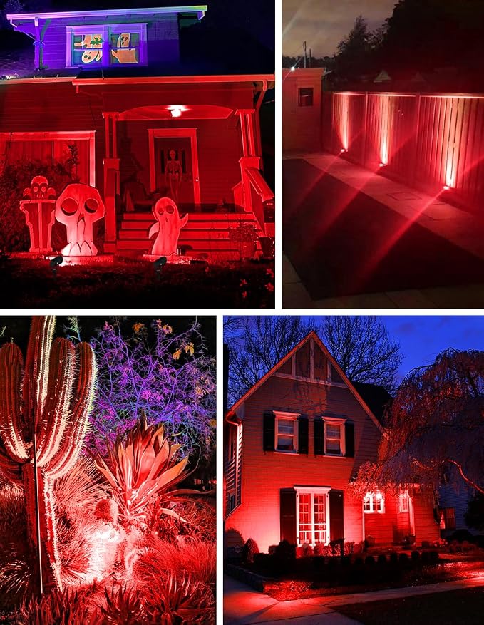 Red Landscape Lights Outdoor, 14 LED Landscape Lighting with US Plug, IP65 Waterproof Spotlights for Tree Yard Garden Pathway Halloween Christmas Decor 2 Pack