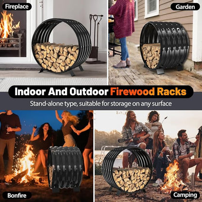 Round Metal Sheet Firewood Rack Indoor by Fireplace/Outdoor Beside Fire Pit-with Metal Legs,Rustproof,Durable & Stylish Firewood Holder (Circle, 24 Inches Diameter)