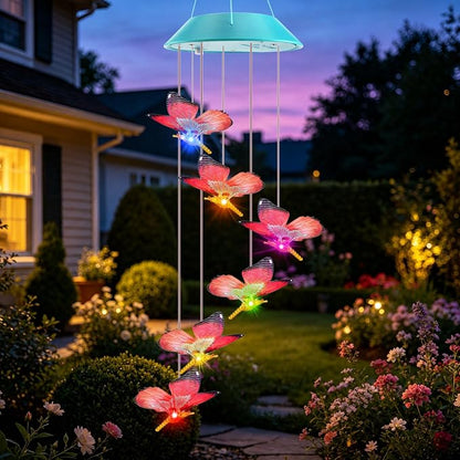 Toodour Solar Wind Chime, Color Changing LED Swaying Butterfly Wind Chimes, Upgrade Butterfly with Fluttering Wings, Waterproof Solar Outdoor Light Decor for Garden Window Patio, Gift for Mom Grandma