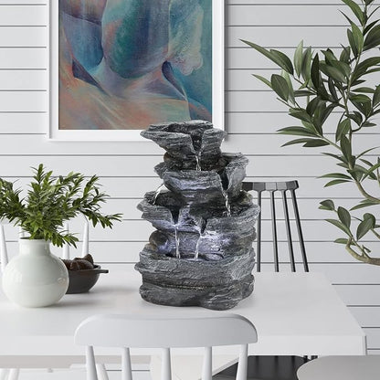 WICHEMI Indoor Fountain Tabletop Fountain Waterfall Fountains Stacked Rocks Water Feature Feng Shui Zen Meditation Relaxation Desktop Fountain for Home and Office Indoor Spaces Decor (Style 20)