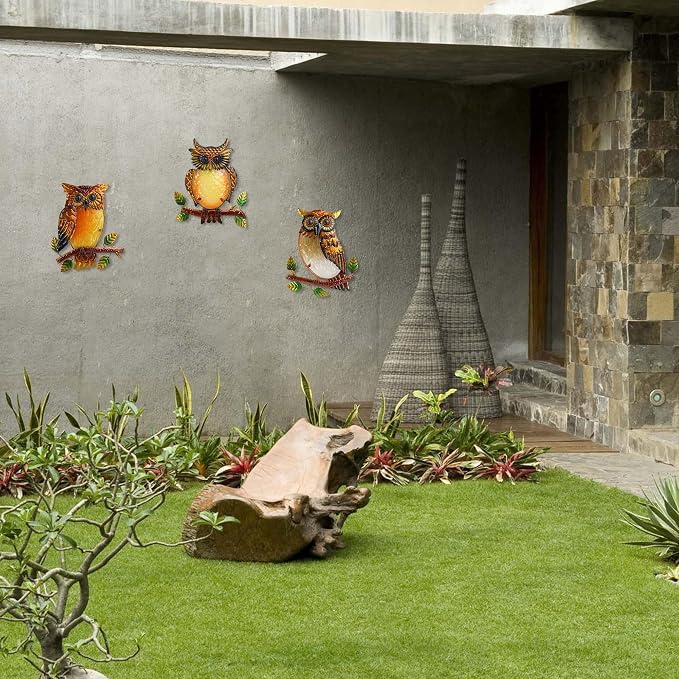 J-Fly Owl Decorative Metal Wall Art Owl Outdoor Decorative Metal Bird Wall Art Exquisite Valentine Decoration Gifts For Garden Patio Porch Bedroom Kitchen Lover Gift 9 Inch Set Of 3