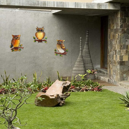 J-Fly Owl Decorative Metal Wall Art Owl Outdoor Decorative Metal Bird Wall Art Exquisite Valentine Decoration Gifts For Garden Patio Porch Bedroom Kitchen Lover Gift 9 Inch Set Of 3