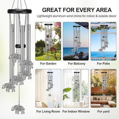 Virekm Windchimes Outdoors Clearance, Aluminum Metal Wind Chime for Outside Sympathy Hanging Wind Chimes for Patio Decoration, Garden Decor. Zen Garden Decor,Gifts for Women（Elephant）