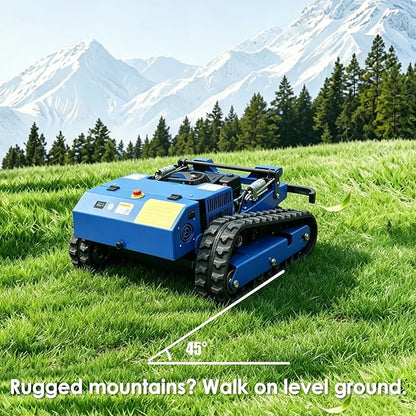 AIWEIYA-Remote Control Lawn Mower,Oil-Electric Hybrid Crawler Track Mower,3-15CM Cutting Height Professional Landscape and Estate Mower for 100% Slope(45°) Large Turf Grass Cutting