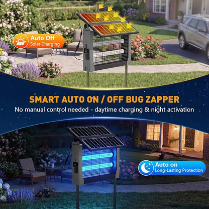 Solar Bug Zapper Outdoor, 4500V Solar Mosquito Zapper with Dual Solar Panels, 1/2 Acre Coverage Cordless Rechargeable Electric Fly Zapper, IPX5 Waterproof Mosquito Traps for Backyard, Patio, Camping