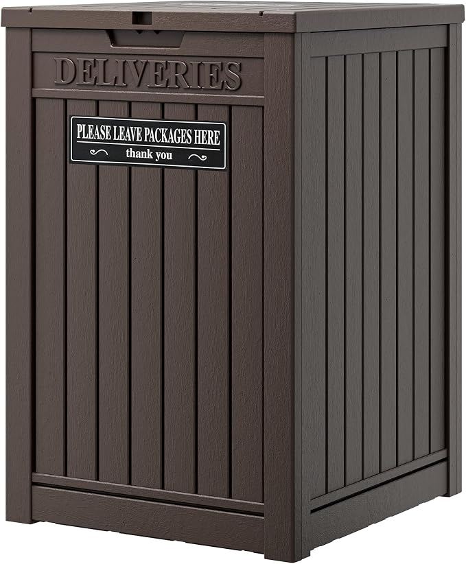 LHBGO Package Delivery Box for Outside with Sticker, 48 Gallon Storage with Lockable Secure, Large Double Wall Resin Outdoor Package Delivery Waterproof Deck