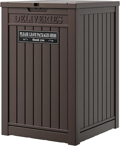 LHBGO Package Delivery Box for Outside with Sticker, 48 Gallon Storage with Lockable Secure, Large Double Wall Resin Outdoor Package Delivery Waterproof Deck