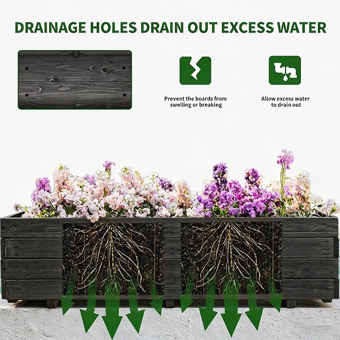 Fir Wood Raised Garden Bed Rectangular Planter for Outdoor Tomato Planter | For Herbs & Flowers Garden Includes Fabric Planter Liner, 4 Drainage Holes