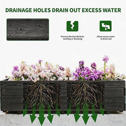 Fir Wood Raised Garden Bed Rectangular Planter for Outdoor Tomato Planter | For Herbs & Flowers Garden Includes Fabric Planter Liner, 4 Drainage Holes