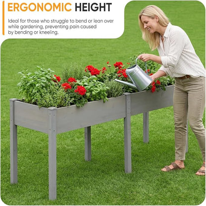 NEWBULIG Raised Garden Bed Wood 72x23x30in, Elevated Wood Planter Box Stand with Legs for Outdoors Balcony Backyard, Raised Garden Bed for Planting Herbs Flowers Vegetables, Grey