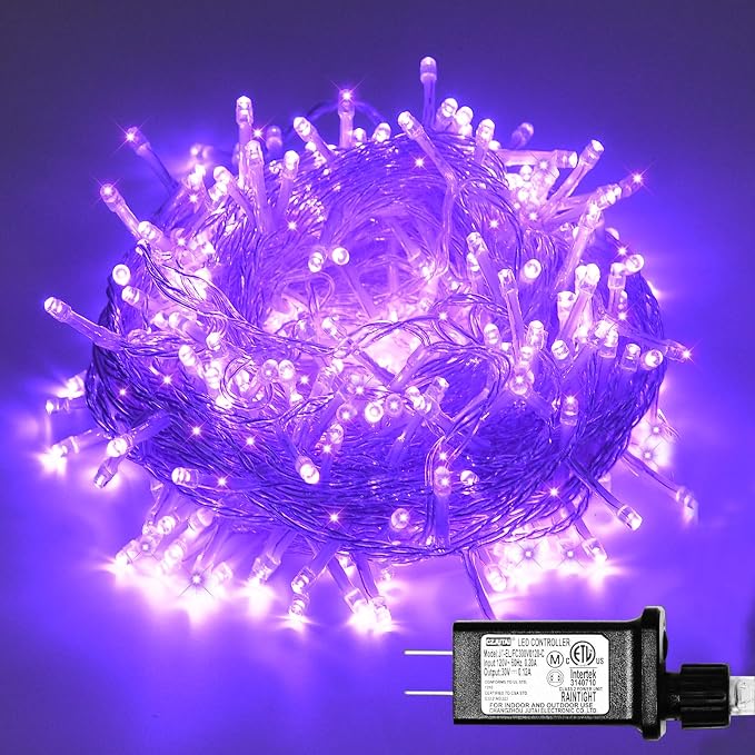 300 Led Purple Outdoor String Lights, 108 Ft Halloween Decor with 8 Modes, Waterproof Plug in Fairy Lights for Bedroom Yard Wedding Room Decor