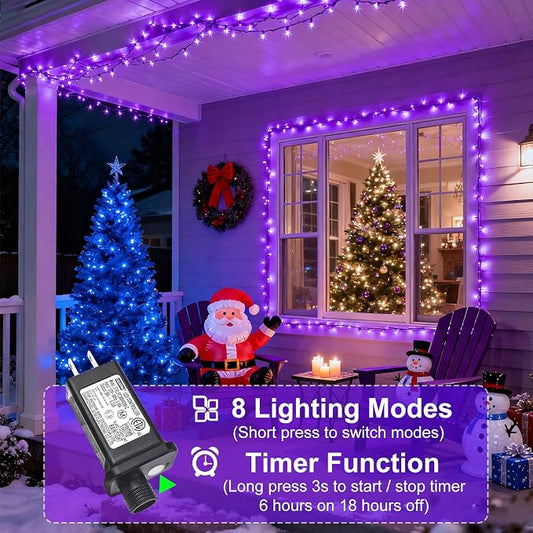 Purple Halloween Lights Outdoor, 100FT 300 LED String Lights for Outside Waterproof with 8 Modes, Plug in Connectable Christmas Lights for Indoor House Patio Garden Party Holiday Decorations
