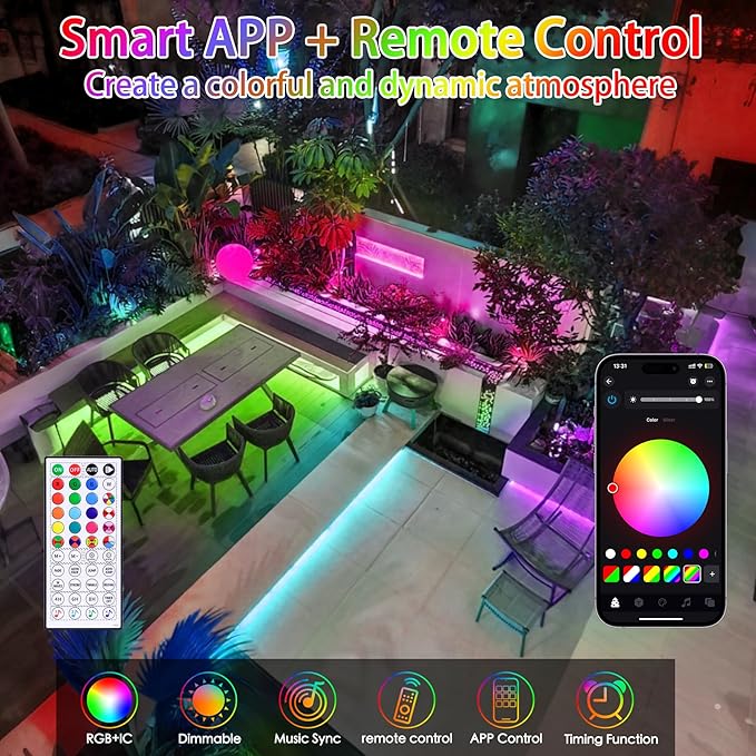 132FT 400 LED Rope Lights Outdoor, Waterproof 16 Million Colors Changing Fairy String Lights Plug in with Remote & APP Control, Smart Music Sync Twinkle Lighting for Outside Indoor Christmas