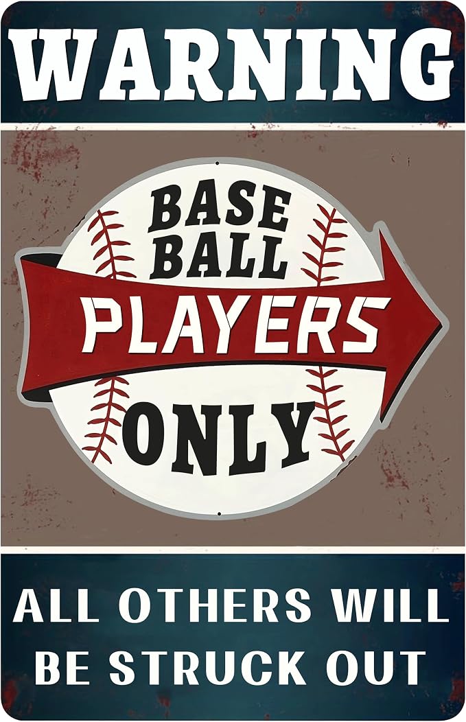 (Warning Baseball Players Only) Funny Signs Boy Baseball Wall Decor-Baseball Posters Decor for Boys Room,Gifts for Boys Who Love Baseball 8x12 Inches