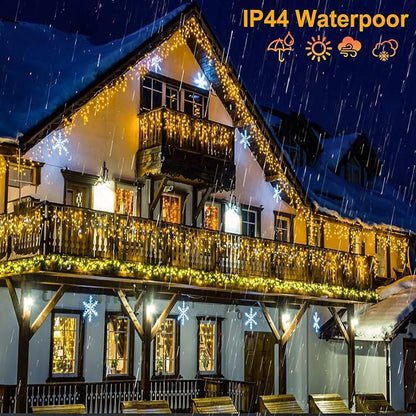 99ft Icicle Lights for Outside, Warm White Christmas Lights Outdoor Indoor, 1216 LED Twinkle String Light with 228 Drops, Waterproof Curtain Light for House Eaves Patio Wall Bedroom Window Roof Decor
