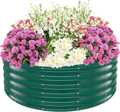 TBMLC 17" Tall Elevated Round Metal Rised Garden Bed- 4'x4' in Size and 0.8MM Thick Durable Planter Box for Vegetables Flowers Succulent at Patio/Garden Outdoor (Dark Green, 4FT Diameter)