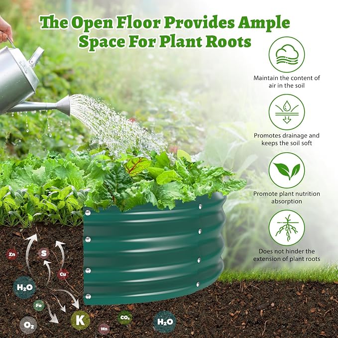 TBMLC Oval Galvanized Planter Box, Metal Raised Garden Bed - 0.8MM Thick- Ideal for Outdoor Gardening and Planting of Vegetables Flowers Fruits Succulent Plants and Others (Green, 5X2.7X1 FT)