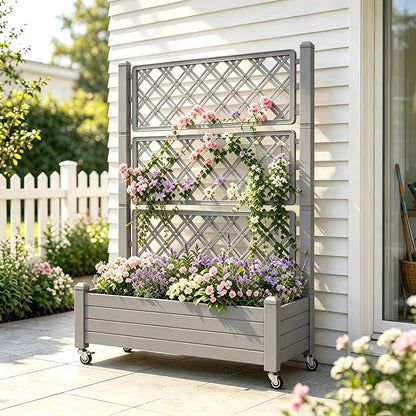 Fancyango Raised Garden Bed with Wheels 61.2" H -Medium Gray