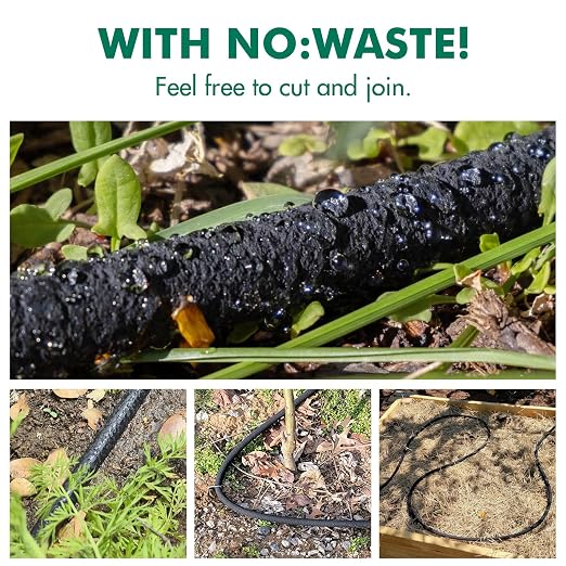 Customized Water Saving Soaker Hose System - 1/2 Inch x 50ft Soaker Hose with 25ft PVC Garden Hose, Drip Irrigation Watering Hose Kits with Fittings for Root Watering Your Garden & Vegetable Patch