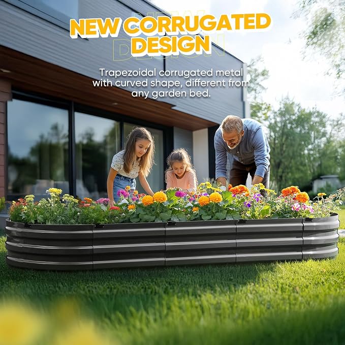KING BIRD Raised Garden Bed Kit 2025 Upgraded Quick-Setup Galvanized Planter Garden Box Outdoor for Gardening, Vegetables, Flowers, 94x36x12 in, Dark Grey